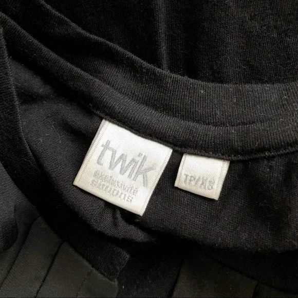 TWIK XS Black Long Sleeve Mixed Fabric Pleated Top - Picture 5 of 15